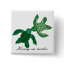 Kissing sea turtles button