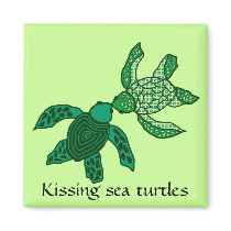 Kissing sea turtles magnet
