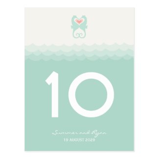 Kissing Seahorses Hearts Beach Summer Table Number Post Cards