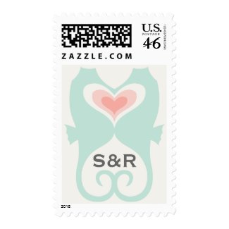 Kissing Seahorses Love Hearts Beach Summer Wedding Postage Stamp