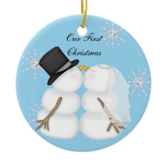 Kissing Snowmen Christmas Ornament