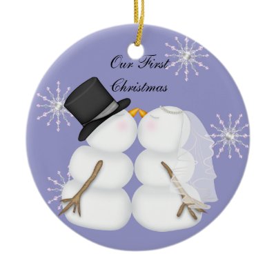 Kissing Snowmen Married Our First Chrismas Snowfla Christmas Tree Ornaments