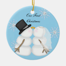 Kissing Snowmen Married Our First Chrismas Snowfla Christmas Ornament