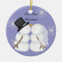 Kissing Snowmen Married Our First Chrismas Snowfla Christmas Tree Ornaments