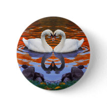 Kissing Swans in Love, Heart Shape Necks Pin