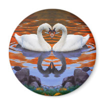 Kissing Swans in Love, Heart Shape Necks magnets