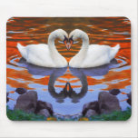 Kissing Swans in Love, Heart Shape Necks Mouse Mat