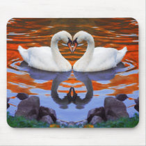 Kissing Swans in Love, Heart Shape Necks Mouse Mat