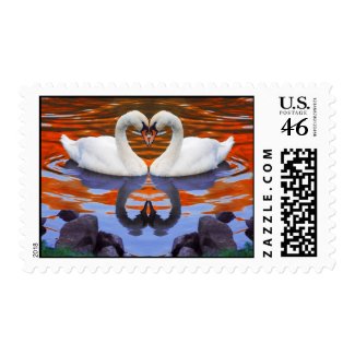 Kissing Swans in Love, Heart Shape Necks Postage