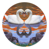 Kissing Swans in Love, Heart Shape Necks Round Stickers