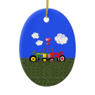 Kissing tractors Christmas Ornament ornament