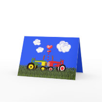 Kissing Tractors under Hearts Cards