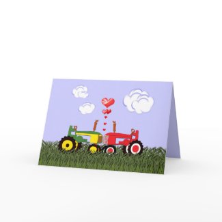 Kissing Tractors under Hearts card