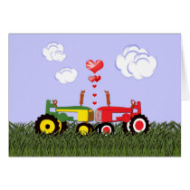 Kissing Tractors under Hearts Greeting Card