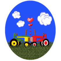 Kissing Tractors under Hearts Acrylic Cut Out