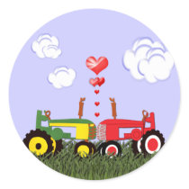 Kissing Tractors under Hearts Sticker