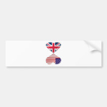 Kissing USA and UK Hearts Flags Art Bumper Stickers