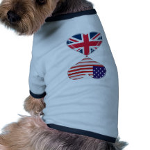 Kissing USA and UK Hearts Flags Art Dog Clothing
