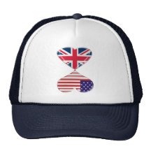Kissing USA and UK Hearts Flags Art Hat