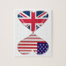 Kissing USA and UK Hearts Flags Art Jigsaw Puzzles