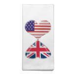 Kissing USA and UK Hearts Flags Art Printed Napkin
