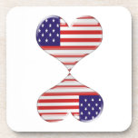 Kissing USA hearts flag art gifts cork coasters