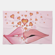 Kissing Valentine Lips kitchen towels