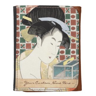 Kitagawa Utamaro Insect Cage japanese beauty lady Leather Tri-fold Wallet