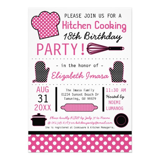 Kitchen Cooking Birthday Party Personalized Invitations (front side)