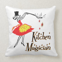 Kitchen Magician Retro Cooking Art Throw Pillow