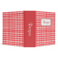 Kitchen recipes binder with red and white checkers binder