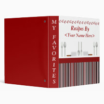 Kitchen Stripes Red Personalized Recipe Cook Book 3 Ring Binders