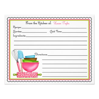Kitchen Supplies Baking Cooking Recipe Cards Invites