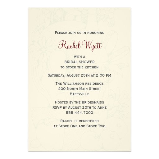 Kitchen Themed Bridal Shower Custom Invitation