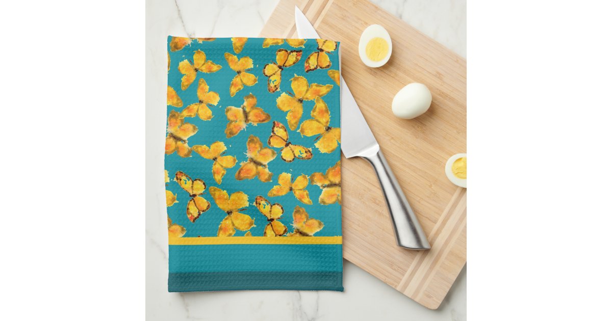 Kitchen Towel or Tea Towel, Golden Butterflies Zazzle