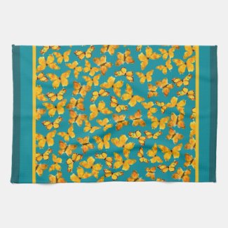 Kitchen Towel or Tea Towel, Golden Butterflies