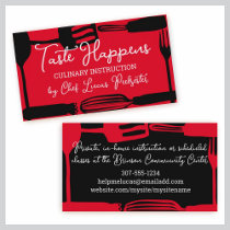 kitchen utensils chef catering business card red business cards