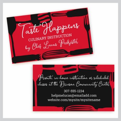 kitchen utensils chef catering business card red by chefcateringbizcards