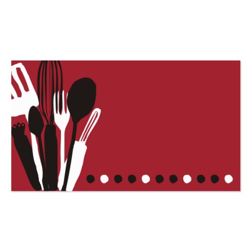 kitchen utensils chef catering business card red