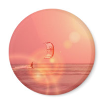 Kiteboarding Sunset Round Magnet