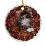 Kitten and a pinecone wreath christmas ornament