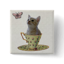 Kitten and Butterfly square pinback button