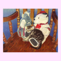 Kitten and Stuffed Animal Art Prints posters