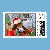 Kitten and Teddy Bear Christmas Dreams Postage stamps