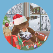Kitten and Teddy Bear Christmas Dreams Sticker