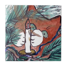 Kitten and the Candle Light String Ceramic Tile