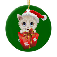 Kitten Christmas Santa with Gift Christmas Ornaments