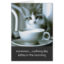 Kitten Drinking Morning Latte Note Card