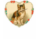 kids_ladies_casual_ringer_tshirt - Adorable Victorian kitten with heart border and paintbrush. Small heart accents in teal green and coral. Lovely tshirt for kids and adults.: Sizes  Available colors: whiteblack