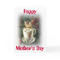 Kitten In A Cup Mother's Day Card (Customizable) by fuzzbuttcafe Kitten In A Cup Mother's Day Card (Customizable)
